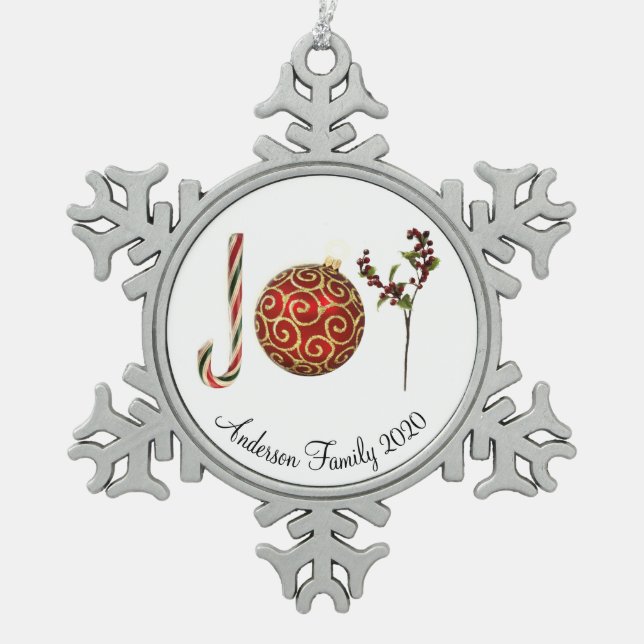 Joy personalised candy cane ornament holly (Front)