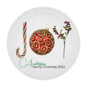 Joy personalised candy cane ornament holly cutting board