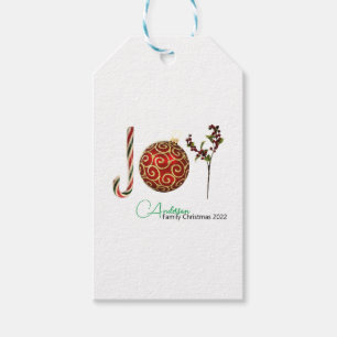 Joy personalised candy cane ornament holly gift tags