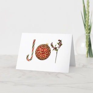 Joy personalised candy cane ornament holly holiday card