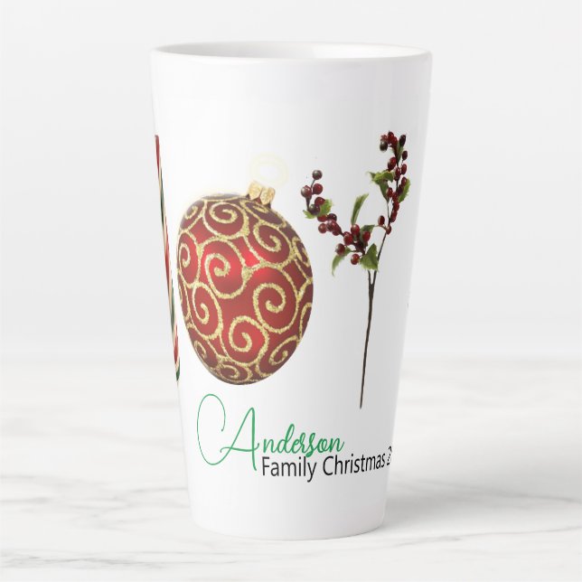 Joy personalised candy cane ornament holly latte m mug (Front)