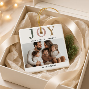 JOY Personalised Family Photo Christmas Ceramic Ornament
