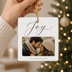 Joy Personalised Family Photo Christmas Ceramic Ornament
