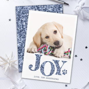 JOY Personalised Pet Photo Blue Paw Print Dog  Holiday Card