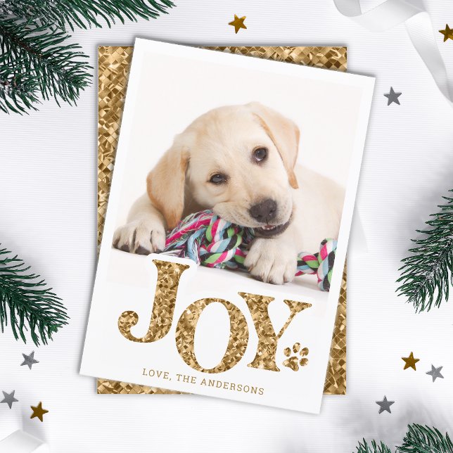 JOY Personalised Pet Photo Gold Paw Print Dog Holiday Card (Creator Uploaded)