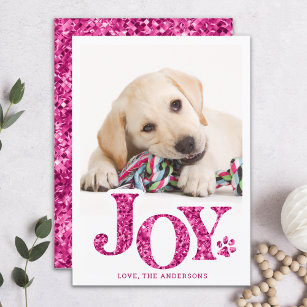 JOY Personalised Pet Photo Pink Paw Print Dog Holiday Card