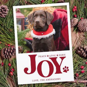 JOY Personalised Pet Photo Red Paw Print Dog Holiday Card
