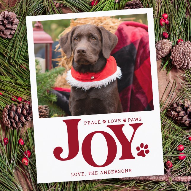 JOY Personalised Pet Photo Red Paw Print Dog Holiday Postcard (Creator Uploaded)