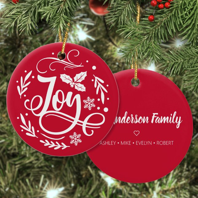 Joy Personalized Family Name Christmas Holiday Ceramic Tree Decoration (Creator Uploaded)