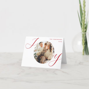 Joy Photo Christmas Red Script Christmas Holiday Card