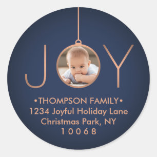 JOY Photo Navy Blue Christmas Return Address Label