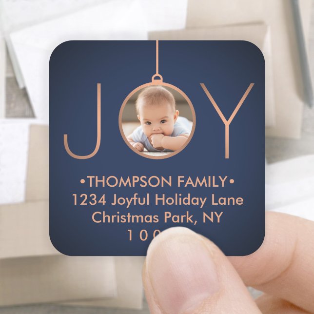 JOY Photo Navy Blue Christmas Return Address Label (Creator Uploaded)
