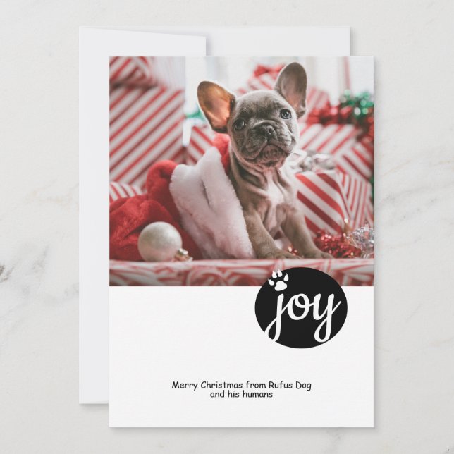 Joy Photo Personalised Christmas Dog Paw Print Holiday Card (Front)