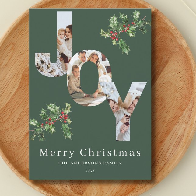 JOY photo template green Christmas card (Creator Uploaded)