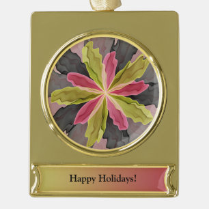 Joy, Pink Green Anthracite Fantasy Flower Custom Gold Plated Banner Ornament