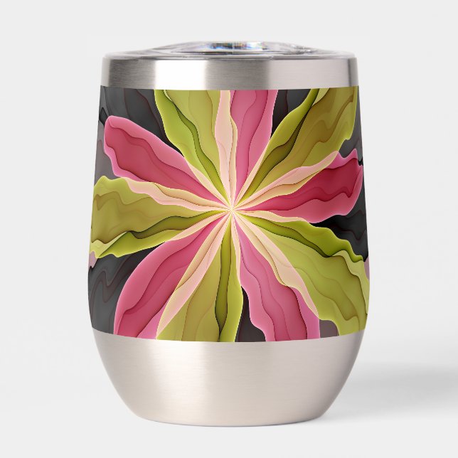 Joy, Pink Green Anthracite Fantasy Flower Fractal (Front)