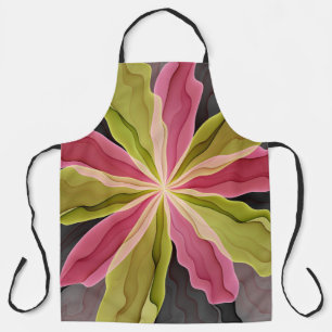 Joy, Pink Green Anthracite Fantasy Flower Fractal Apron
