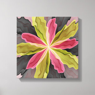 Joy, Pink Green Anthracite Fantasy Flower Fractal Canvas Print
