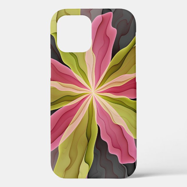 Joy, Pink Green Anthracite Fantasy Flower Fractal Case-Mate iPhone Case (Back)