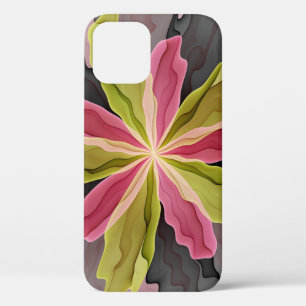 Joy, Pink Green Anthracite Fantasy Flower Fractal iPhone 12 Case