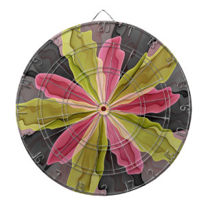 Joy, Pink Green Anthracite Fantasy Flower Fractal Dartboard