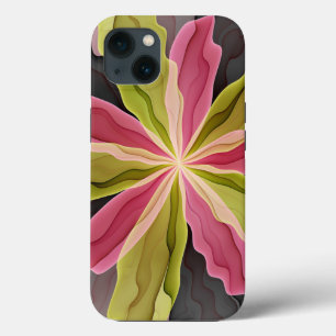 Joy, Pink Green Anthracite Fantasy Flower Fractal iPhone 13 Case