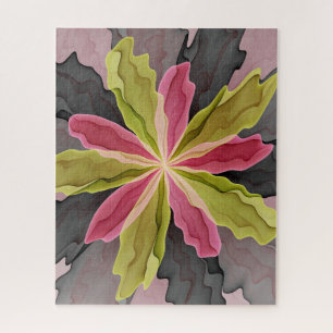 Joy, Pink Green Anthracite Fantasy Flower Fractal Jigsaw Puzzle