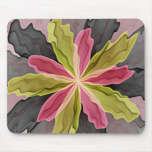 Joy, Pink Green Anthracite Fantasy Flower Fractal Mouse Pad (Front)