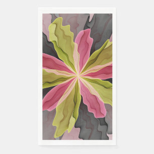Joy, Pink Green Anthracite Fantasy Flower Fractal Napkin