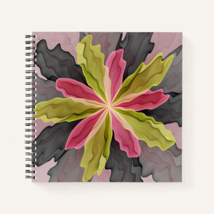 Joy, Pink Green Anthracite Fantasy Flower Fractal Notebook