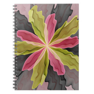 Joy, Pink Green Anthracite Fantasy Flower Fractal Notebook
