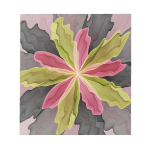 Joy, Pink Green Anthracite Fantasy Flower Fractal Notepad