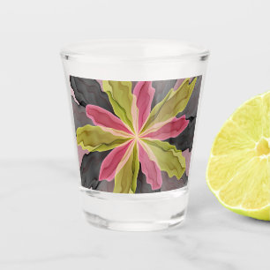 Joy, Pink Green Anthracite Fantasy Flower Fractal Shot Glass