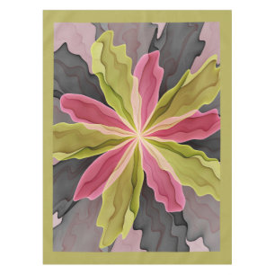 Joy, Pink Green Anthracite Fantasy Flower Fractal Tablecloth