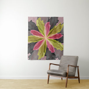 Joy, Pink Green Anthracite Fantasy Flower Fractal Tapestry