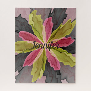 Joy, Pink Green Anthracite Fantasy Flower Name Jigsaw Puzzle