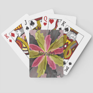 Joy, Pink Green Anthracite Fantasy Flower Name Playing Cards