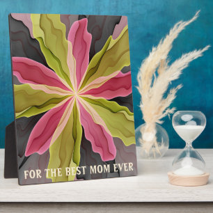 Joy, Pink Green Anthracite Flower Fractal Best Mum Plaque