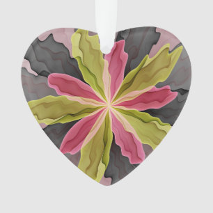 Joy, Pink Green Anthracite Flower Fractal Heart Ornament