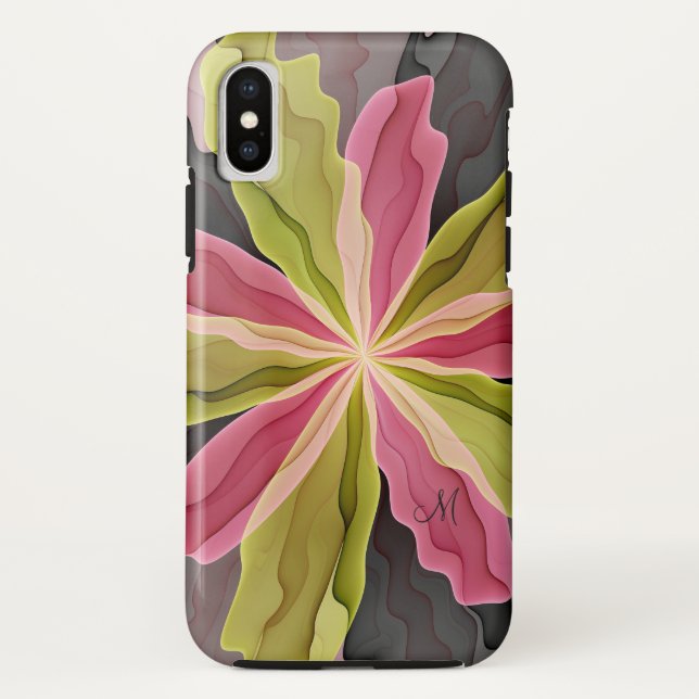 Joy, Pink Green Anthracite Flower Fractal Monogram Case-Mate iPhone Case (Back)