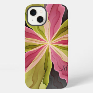 Joy, Pink Green Anthracite Flower Fractal Monogram iPhone 13 Case