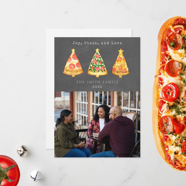 Joy Pizza Love Christmas Chalkboard Photo Holiday Card (Creator Uploaded)