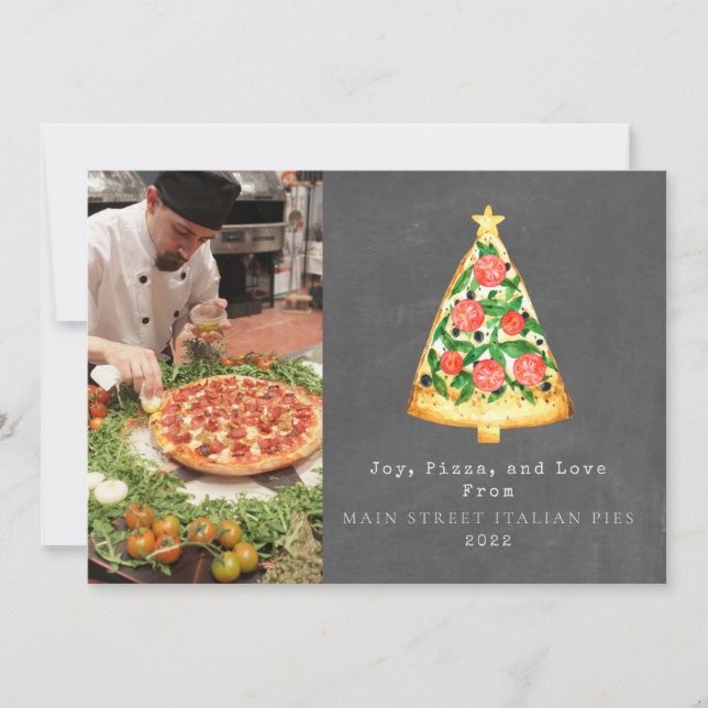 Joy Pizza Love Christmas Italian Chalkboard Photo Holiday Card (Front)