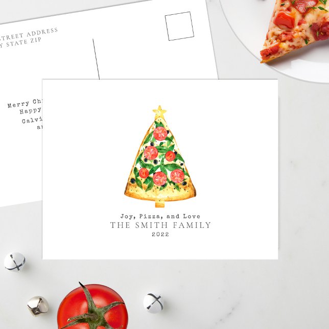 Joy Pizza Love Christmas Tree Holiday Postcard (Creator Uploaded)