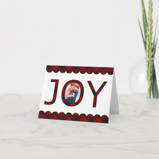 Joy plaid photo holiday card (Front)