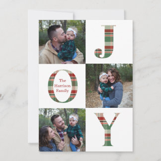 Joy Plaid Three Picture Holiday Card