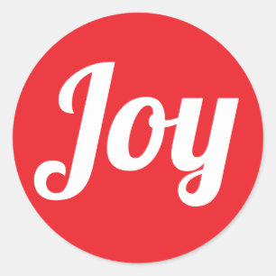 Joy Red Brushed Script Simple Modern holidays Classic Round Sticker