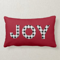 Joy Red Buffalo Plaid Holiday Throw Pillow