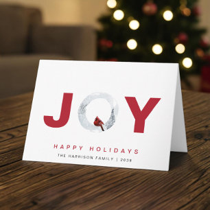 Joy Red Cardinal Watercolor Christmas Holiday Card