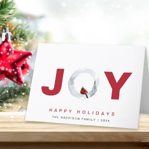 Joy Red Cardinal Watercolor Christmas Holiday Card